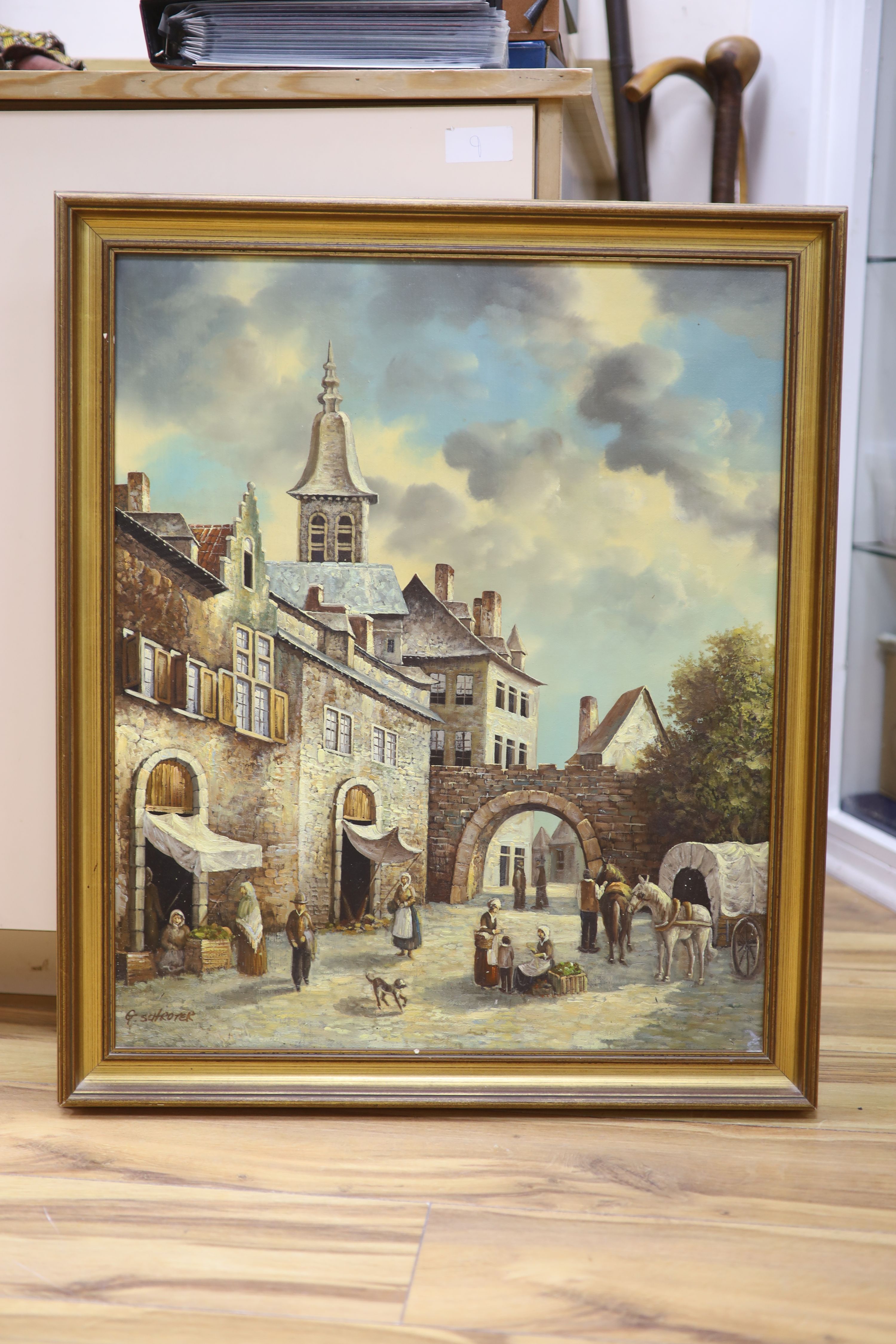G. Schroter, oil on canvas, Dutch street scene, 60 x 50cm